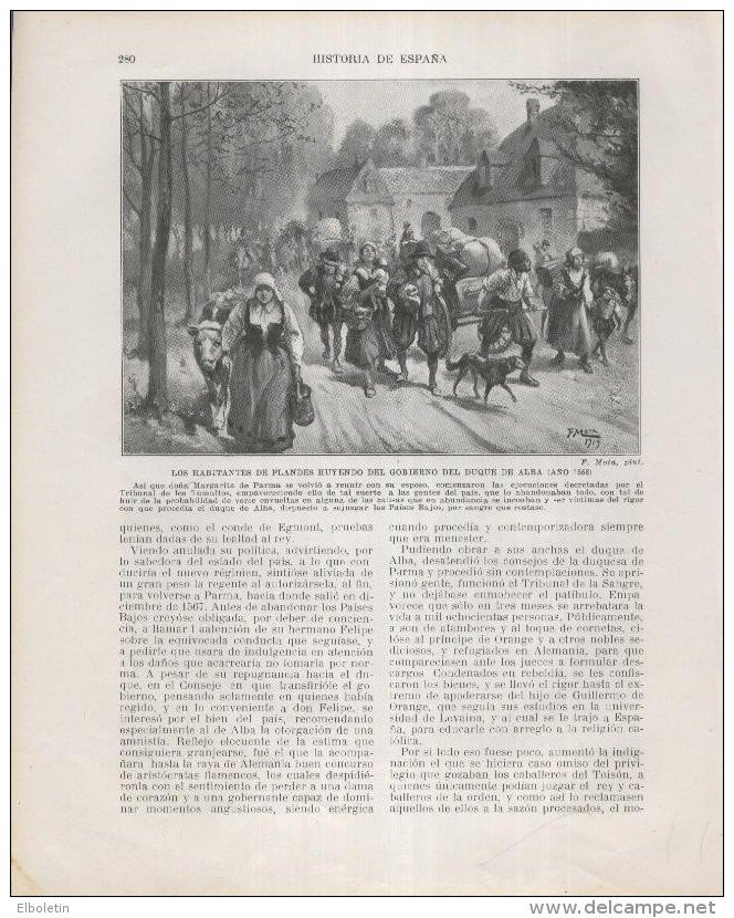 Historia De España Lamina 176: Los Habitantes De Flandes Huyen Del Duque De Alba (1568) - Altri & Non Classificati