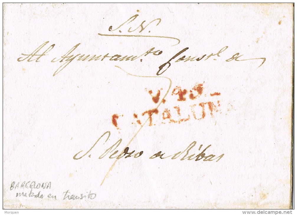 6463. Carta Entera Pre Filatelica BARCELONA 1841 A San Pedro De Ribas - ...-1850 Préphilatélie