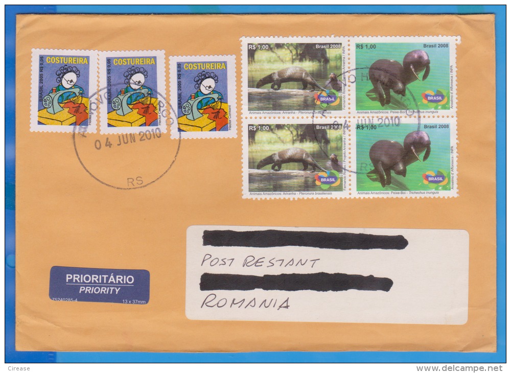 STAMPS ON  COVER, 2010, BRAZIL TO ROMANIA PRIORITY - Covers & Documents