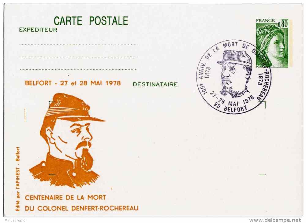 Centenaire De La Mort Du Colonel Denfert Rochereau - Belfort - 27 Au 28 Mai 1978 - Cartes Postales Repiquages (avant 1995)