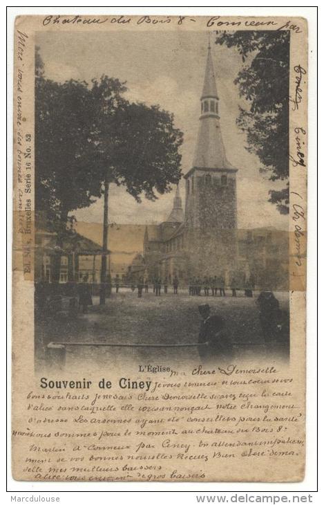 Ciney. Souvenir. L'église. Aandenken. De Kerk. Cachets - Stempels: Ciney & Louvain (Leuven) 1909. Timbre N° 56. - Ciney