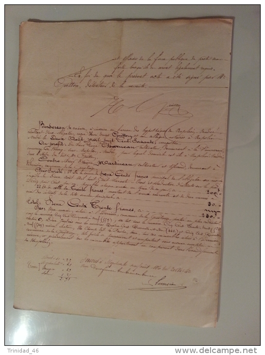 BOURG SOUS LA ROCHE NAPOLEON ET GENETOUZE 85 ( VIEUX PARCHEMIN DE 1860 )  FAMILLE MARTINEAU ET CHARNEAU - Manuscripts