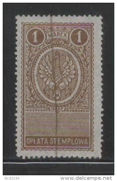 POLAND GENERAL DUTY REVENUE (OPLATA STEMPLOWA) 1921 EAGLE DESIGNS 1M BROWN PERF 13-14.5 BF#023B - Fiscaux