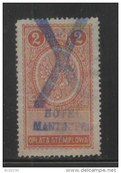 POLAND GENERAL DUTY REVENUE (OPLATA STEMPLOWA) 1921 EAGLE DESIGNS 2M ORANGE RED PERF 13-14.5 BF#024B - Revenue Stamps