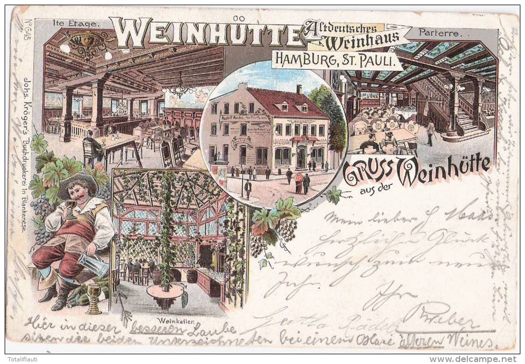 Hamburg Altona Color Litho Altdeutsches Weinhaus WEINHÜTTE Rudolf Fuchs 31.12.1895 Gelaufen VORLÄUFER - Altona
