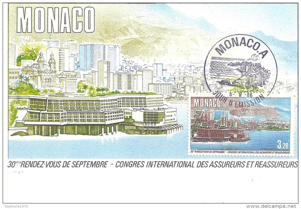 MONACO - Congrès International Des Assureurs 1986 -Timbre Et Tampon Jour D'émission - Cartoline Maximum