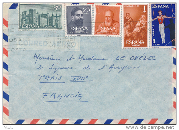 Lettre Air-Mail, Poste Aérienne, Espagne-France (1961), Espana-Francia, Madrid-Paris, Gymnastique - Cartas & Documentos