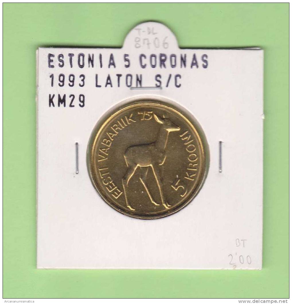 ESTONIA   5 CORONAS    1.993  LATON  KM#29   SC/UNC      DL-8706 - Estland