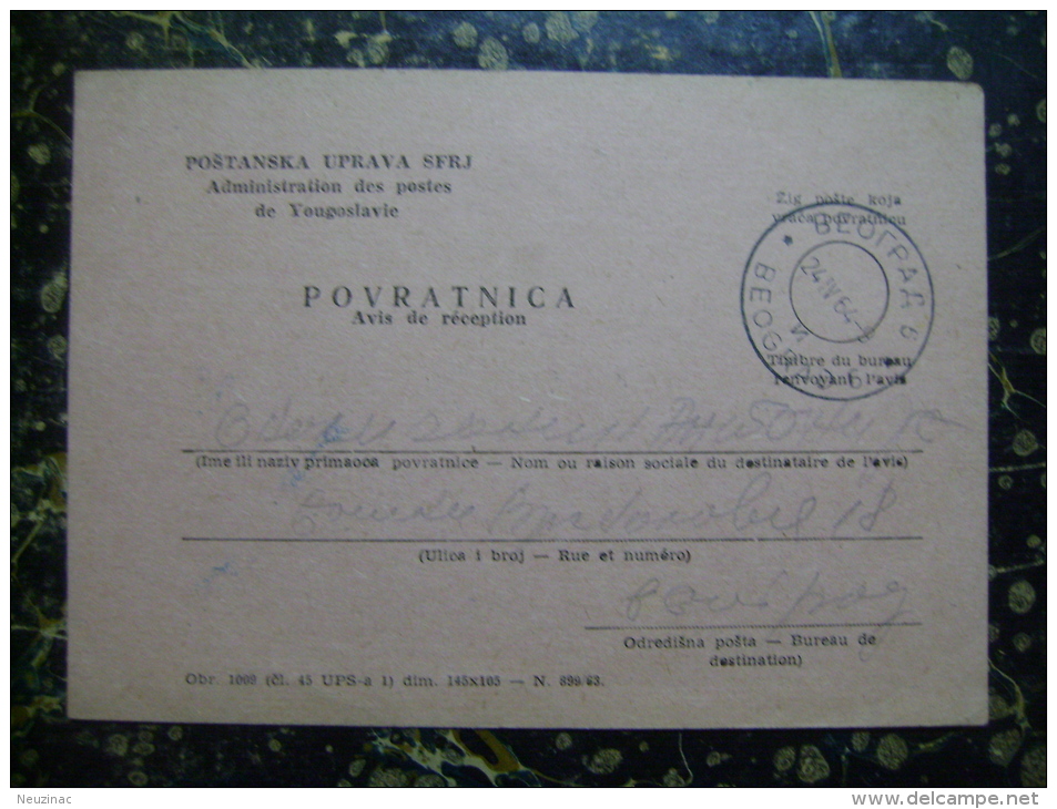 Povratnica-Avis De Reception-1964  (2404) - Lettres & Documents