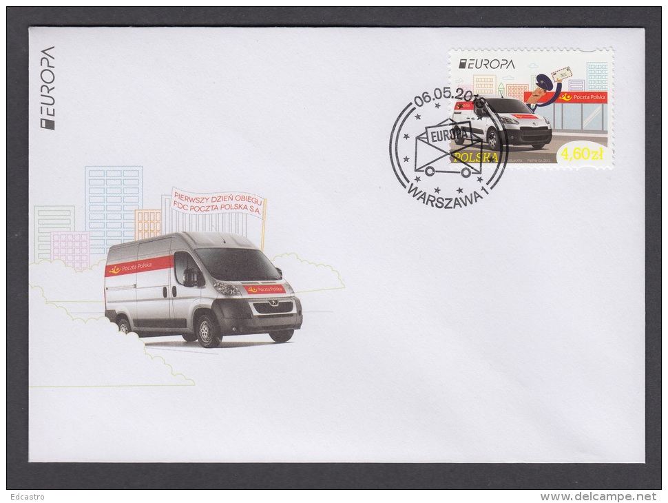 4.- 084 POLAND POLOGNE 2013 FDC EUROPA. POSTAL VEHICLES. - 2013