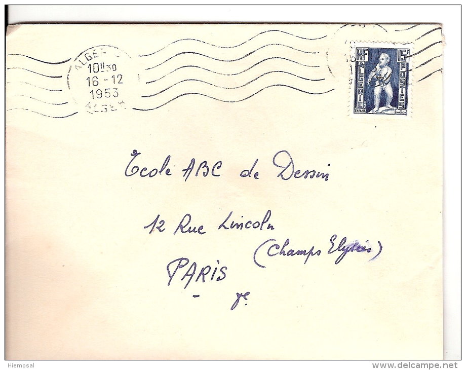 COLONIES  FRANÇAISE   ALGÉRIE   TIMBRE SUR LETTRE  1953 - Covers & Documents