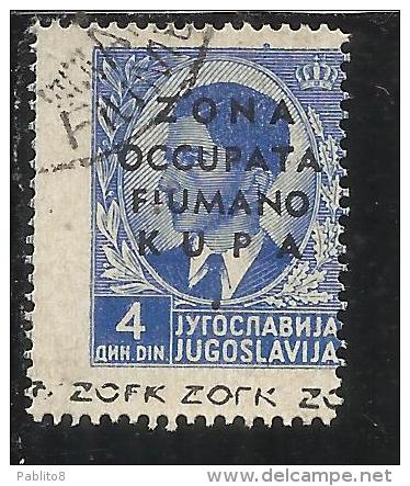 OCCUPAZIONI ITALIANE ITALY ITALIA ZONA FIUMANO KUPA 1941 OVERPRINTED SOPRASTAMPATO 4 D USATO USED VARIETA' VARIETY - Fiume & Kupa