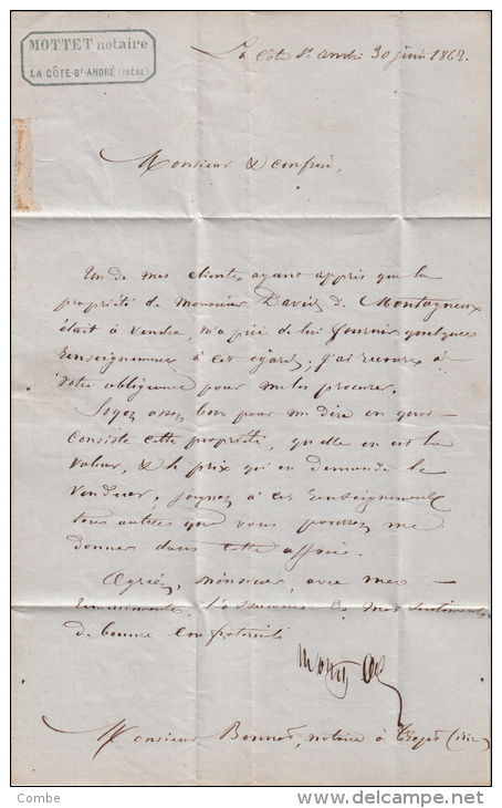 1857 , ISERE,Lettre, RARE T22 TREP-D'ISERE (ind. 17) Verso GC 1149 LA COTE St ANDRE Pour TREP / 44778 - 1849-1876: Classic Period