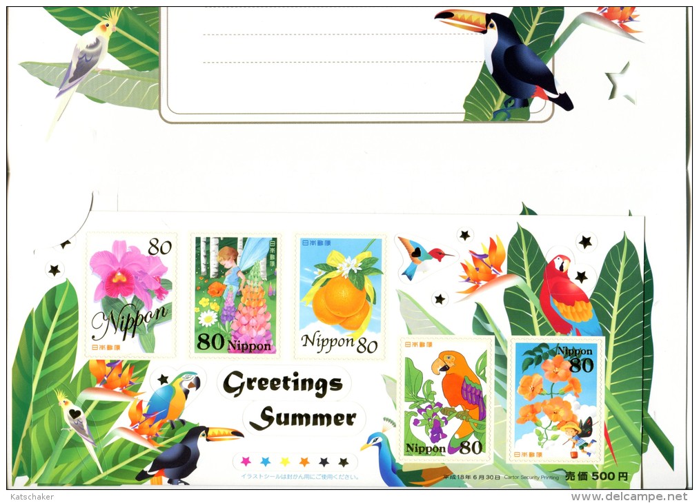 243713712 JAPAN POSTFRIS MINT NEVER HINGED POSTFRISCH EINWANDFREI  YVERT 3873 - 3877 GREETINGS BIRDS FLOWERS IN MAP - Neufs