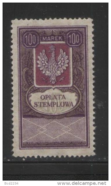 POLAND GENERAL DUTY REVENUE (OPLATA STEMPLOWA) 1921 EAGLE DESIGNS 100M PURPLE & OLIVE PERF 13-14.5 BF#023B - Fiscaux