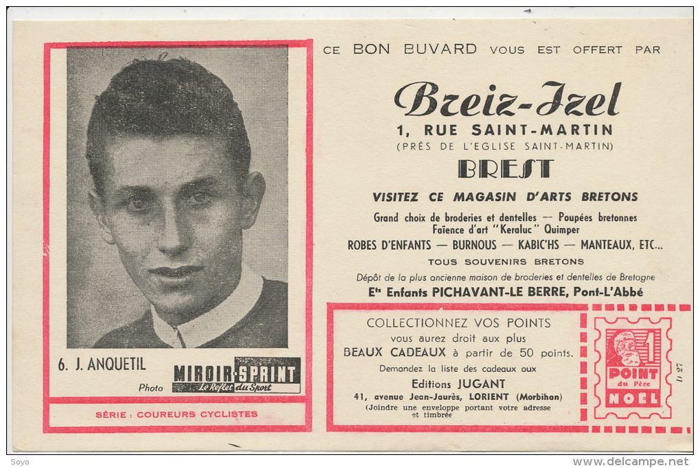 Jacques Anquetil  Né A Mt St Aignan Miroir Sprint Tour De France Buvard Pub Breiz Izel Brest - Other & Unclassified