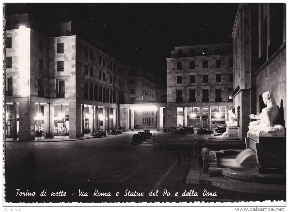 Italia--Torino--Di Notte--Via Roma E Statue Del Po E Della Dora - Autres Monuments, édifices