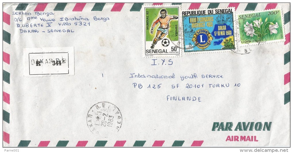 Senegal 1983 Dakar World Cup Football Soccer Spain 50f Lions Flowers Registered Cover - Senegal (1960-...)