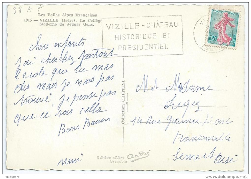 Cpsm Bon Etat ,10,5x15cm  , Carte Rare ,vizille  Le Collège Moderne Des Jeunes Gens  Timbre Courrier Verso - Vizille