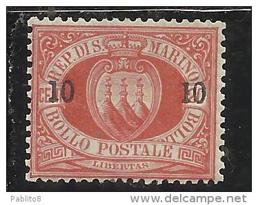 SAN MARINO 1892 CIFRA SOPRASTAMPATO SURCHARGE CENT.10 SU 20 II TIPO DISCRETA CENTRATURA MNH - Varietà & Curiosità