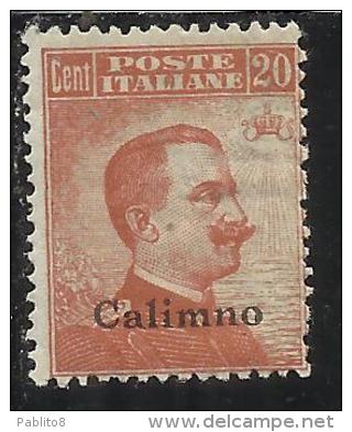 COLONIE ITALIANE EGEO 1921 - 1922 CALINO CALIMNO  20 CENTESIMI CON FILIGRANA WATERMARK MNH - Egée (Calino)