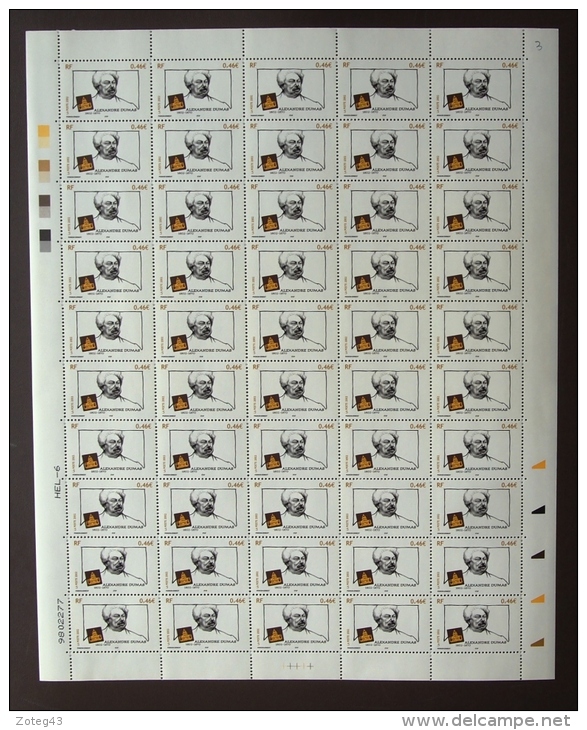 FRANCE 2002 FEUIL COMPLETE DE 50 TIMBRES BICENTENAIRE NAISSANCE ALEXANDRE DUMAS  YT N°3536** - Full Sheets