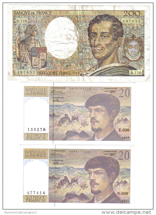 20 Francs 1992+1993+ 200 Francs 1992  Lotto 1018 - 200 F 1981-1994 ''Montesquieu''