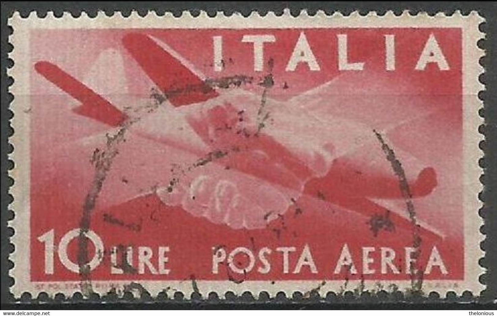 # 1945 Italia Repubblica Posta Aerea 10 Lire Usato Filigrana Ruota - Poste Aérienne