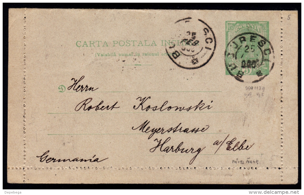 Romania 1900 - Postal Stationery Letter Card, Bucuresti - Harburg - Interi Postali