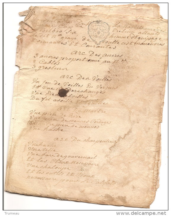 LE HAVRE ROUEN CONNAISSEMENT DU NOTRE DAME DES CARMES POUR BILBAO  6 PAGES 1788 - Documents Historiques