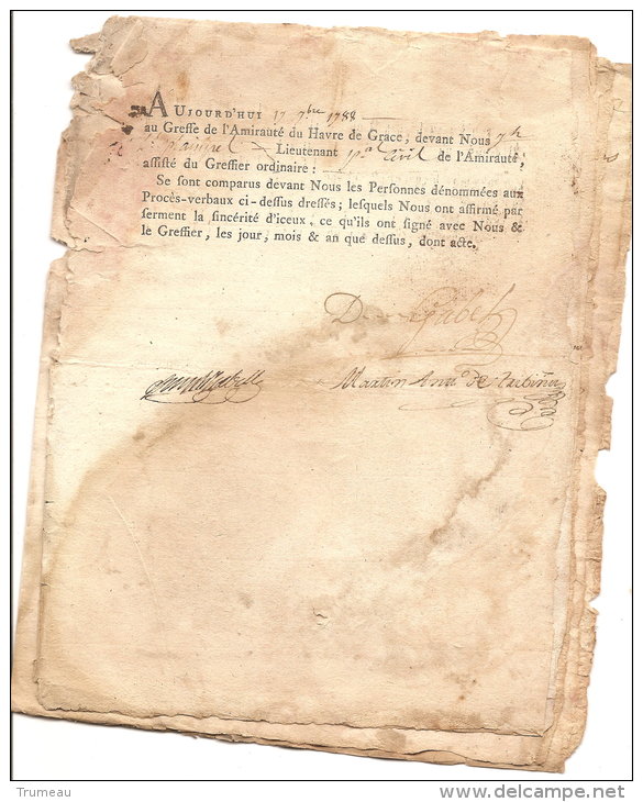 LE HAVRE ROUEN CONNAISSEMENT DU NOTRE DAME DES CARMES POUR BILBAO  6 PAGES 1788 - Documents Historiques
