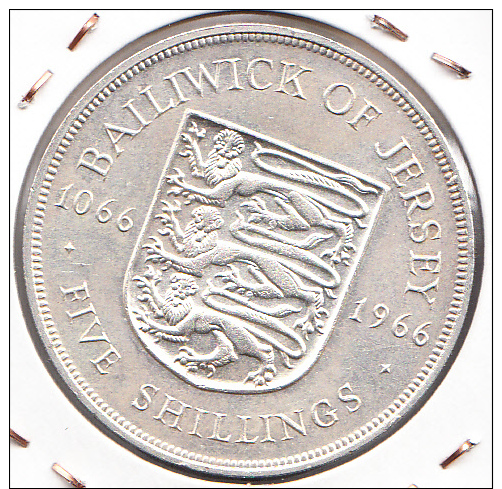 JERSEY 1966., 5 SHILLINGS .ISABEL 2ª .PLATEADA   NUEVA  SIN CIRCULAR . PESO 30 GR.. CN4543 - Jersey