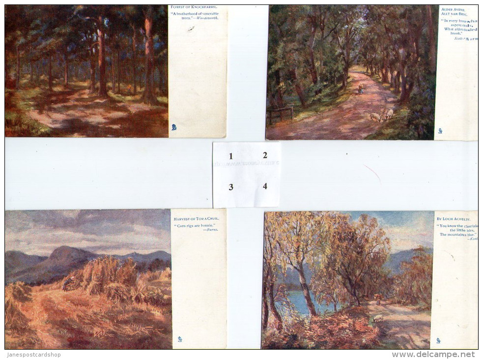 FOUR RAPHAEL TUCK OILETTE ART CARDS STRATHPEFFER SERIES INCLUDING LOCH ACHILTY - Ross & Cromarty