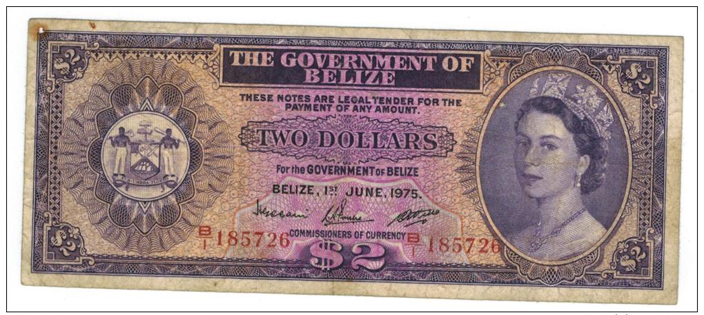 Belize , 2 Dollars, 1975, VG/F. - Belize