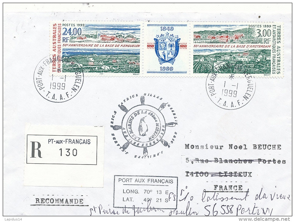 E 312/ TAAF  SUR  LETTRE RECOMMANDEE - PORT AUX FRANCAIS KERGULEN   -1999 - Covers & Documents