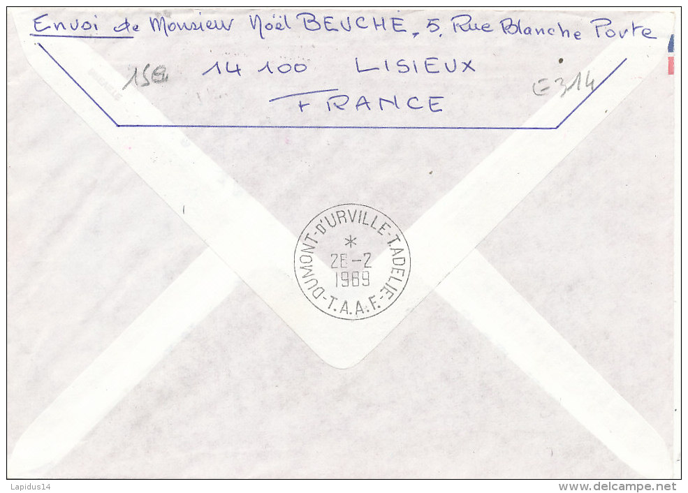 E 314/ TAAF  SUR  LETTRE 1ER JOUR FEVRIER 1988   -DUMONT D'URVILLE  14 CONDE SUR NOIREAU - FDC