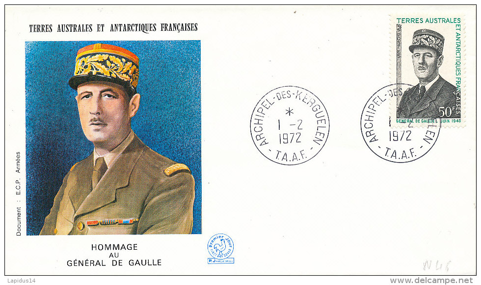 E 322/ TAAF  SUR  LETTRE   - 1ER JOUR   ARCHIPEL  KERGUELEN  HOMMAGE AU GENERAL DE GAULLE 1972 - FDC