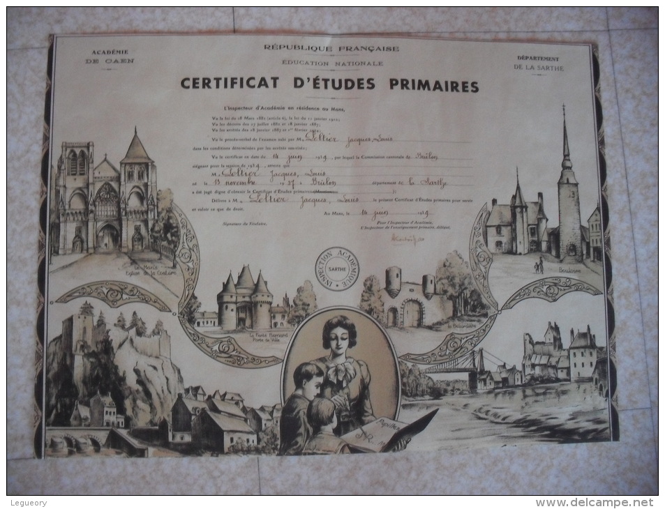 Certificat D'etudes  Primaires  Mr Peltier Jean Louis  A  Brulon Sarthe  1939 - Diplome Und Schulzeugnisse