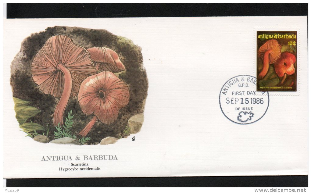 Antigua & Barbuda 1986, FDC Scarletina Hygrocybe Occidentalis, 10 Cent - Andere & Zonder Classificatie