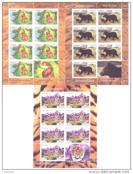 2013. Tajikistan, Wild Animals Of Asia, 3 Sheetlets Perforated, Mint/** - Tadschikistan