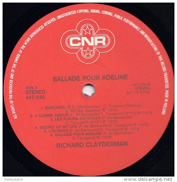 * LP *  RICHARD CLAYDERMAN - BALLADE POUR ADELINE - Instrumental