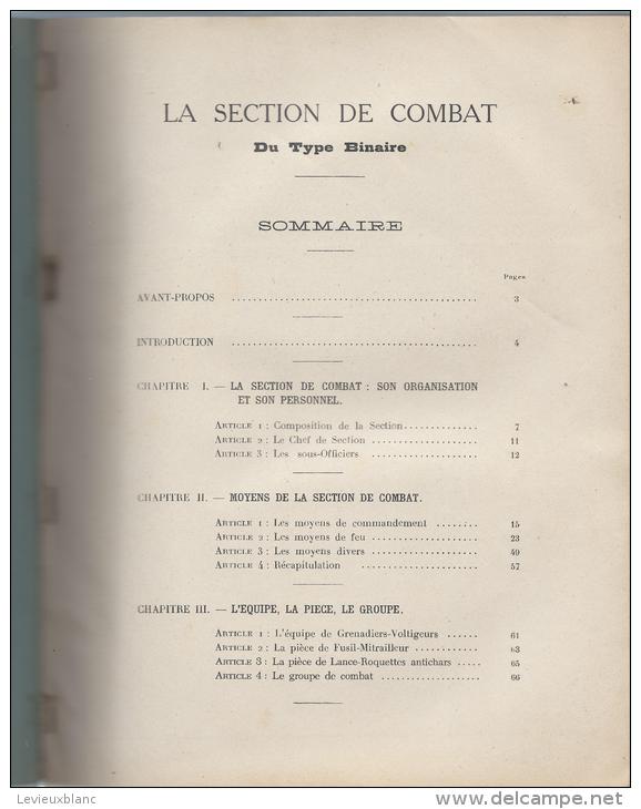 Document/Ecole D'Application De  L'INFANTERIE/ La Section De Combat Du Type Binaire/ FRANCE/1956   LIV22 - Documents