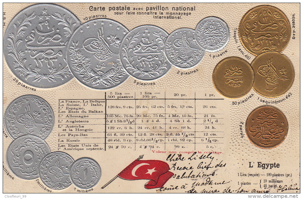 Alexandrie 5.7.1907 / Pavillons National / Oblit. B Asel 10.VII.1907. L´Egypte Carte En Relief - Alexandrië