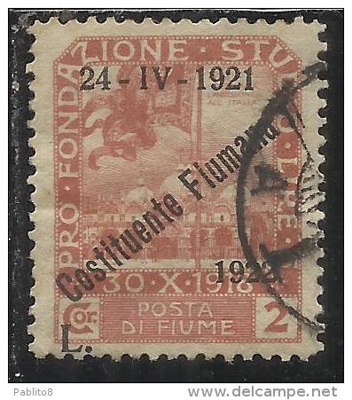 FIUME 1922 PRO FONDAZIONE STUDIO SOPRASTAMPATO OVERPRINTED COSTITUENTE FIUMANA LIRE 2 USED - Fiume