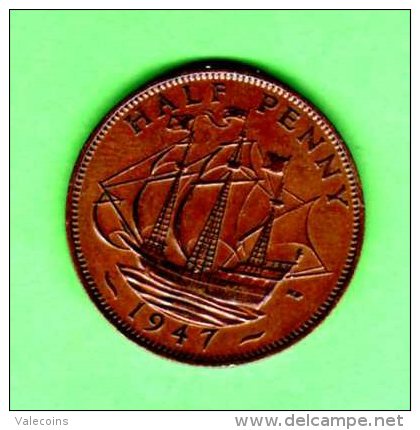 UK UNITED KINGDOM GREAT BRITAIN - 1947 - 1/2 Penny - KM 844 King George VI    XF - C. 1/2 Penny