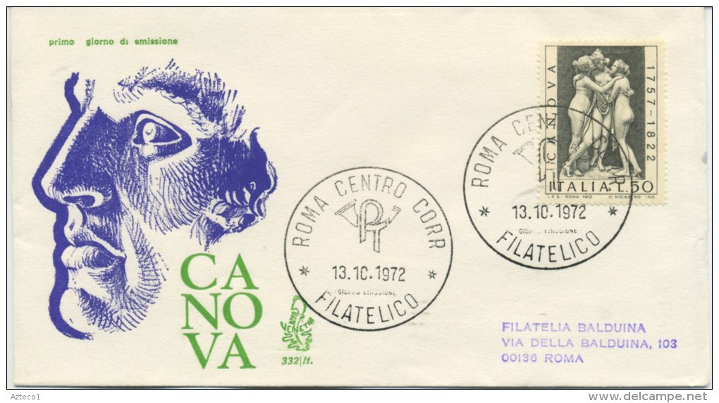 ITALIA - FDC  VENETIA 1972 - CANOVA - VIAGGIATA PER ROMA - FDC