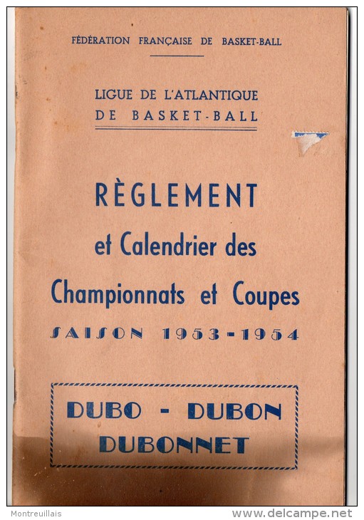 Règlement  Et Calendrier Championnats Et Coupes, 1953/1954, Ligue Basket-ball Atlantique (44) - Books