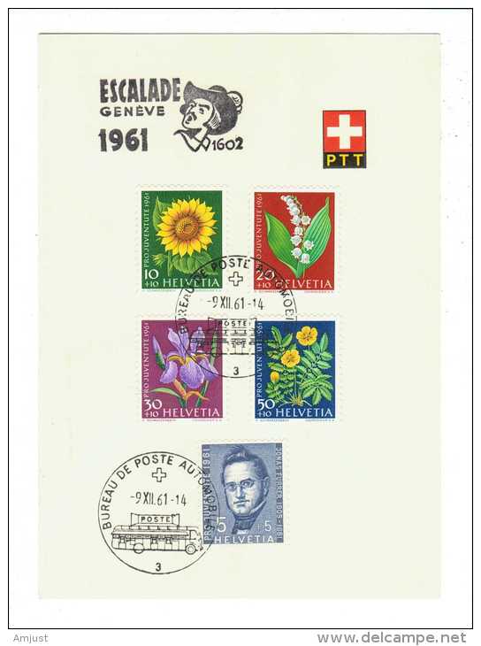 Suisse // Feuillet PTT Avec Série De Timbres Pro-Juventute  1961 Et Cachet De L'Escalade De Genève - Lettres & Documents