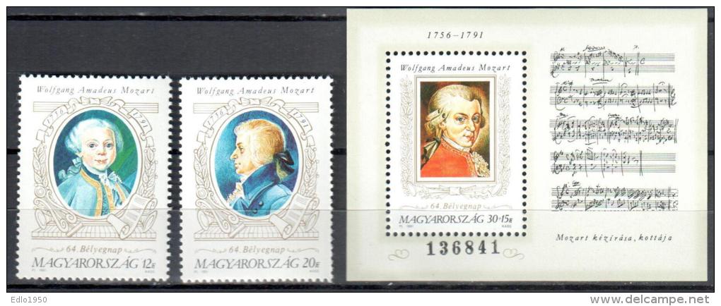 Hungary 1991 Mozart  Art  Painting  Mi 4158-4159A+bl.216A MNH (**). - Unused Stamps