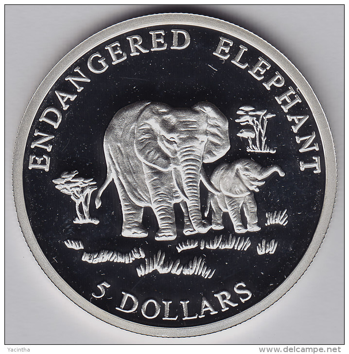 @Y@   Liberia  5 Dollar 2000 ENDANGERED  ELEPHANT    Proof   (2597) - Liberia